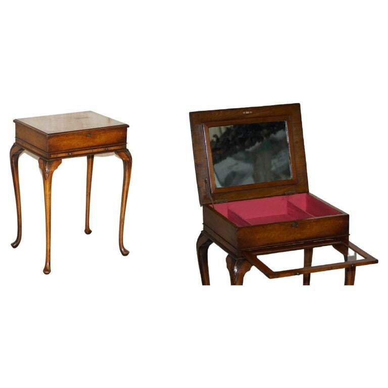 EXQUISITE BURR WALNUT JEWELLERY BOX BURR WALNUT SIDE END TABLE WITH GLASS SHELF