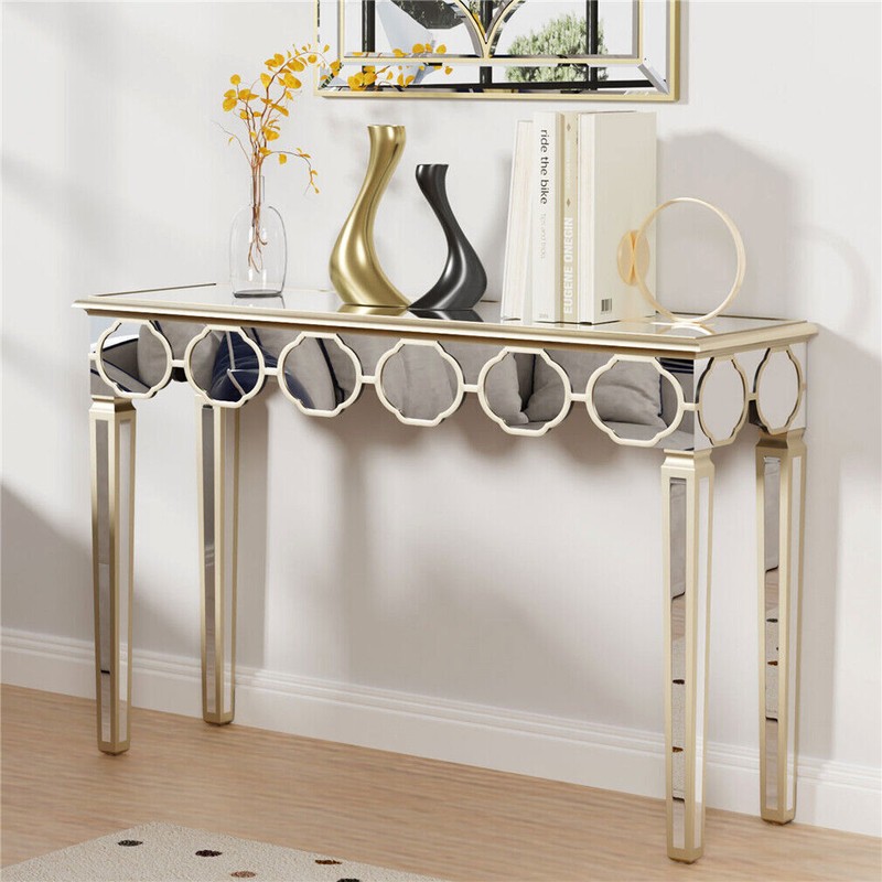 Mirrored Console Table Narrow Silver Entryway Sofa Table for Home Office Storage gallery