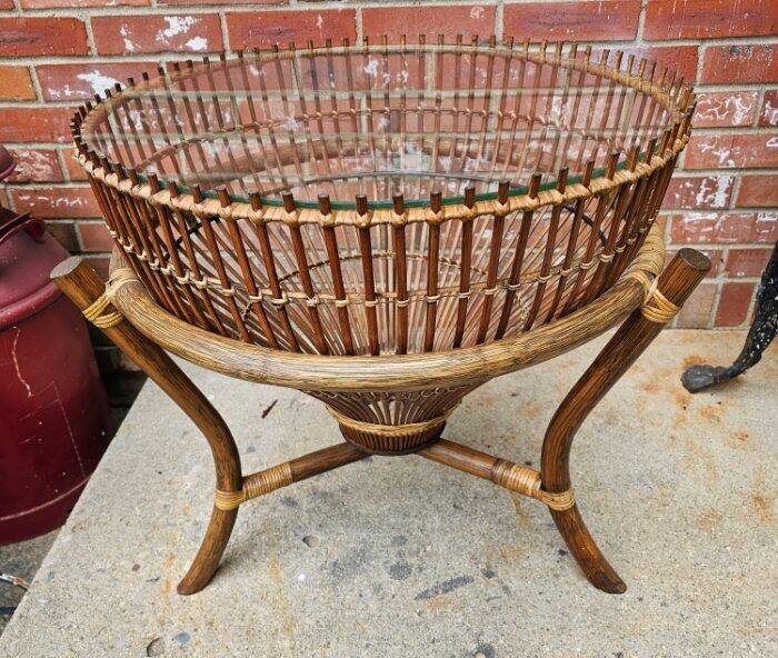 1960s Franco Albini Style Rattan Bamboo Fishing Basket Trap Table Handmade gallery