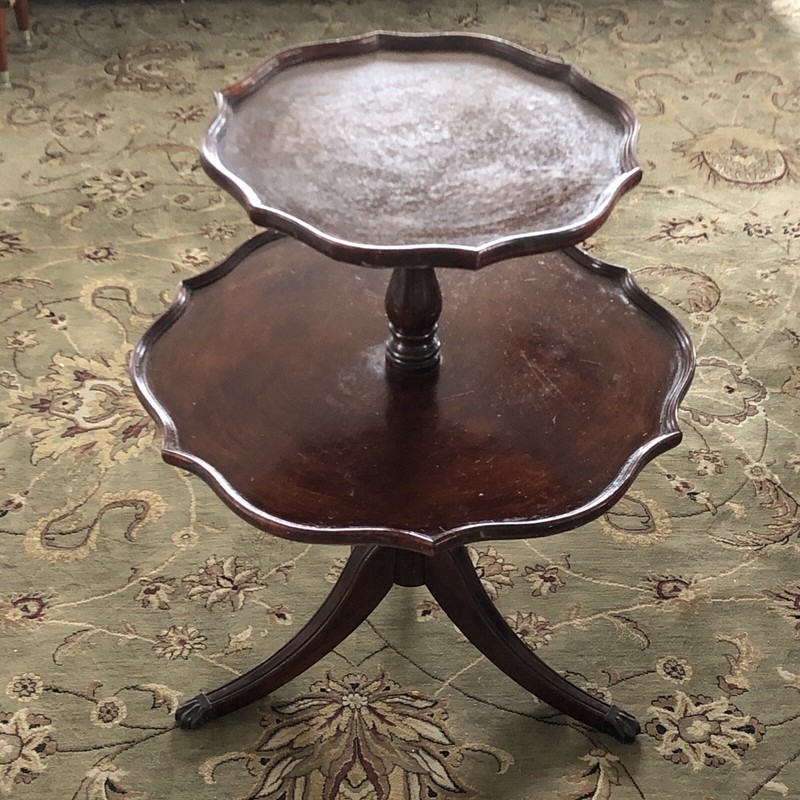Scalloped Round Plant Side Table Federal Empire Ball Claw Feet 24” X 29”H 2-Tier