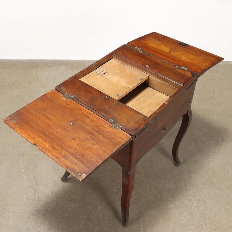 Antique Working Table Walnut Poplar Openable Top XIX Century Original gallery