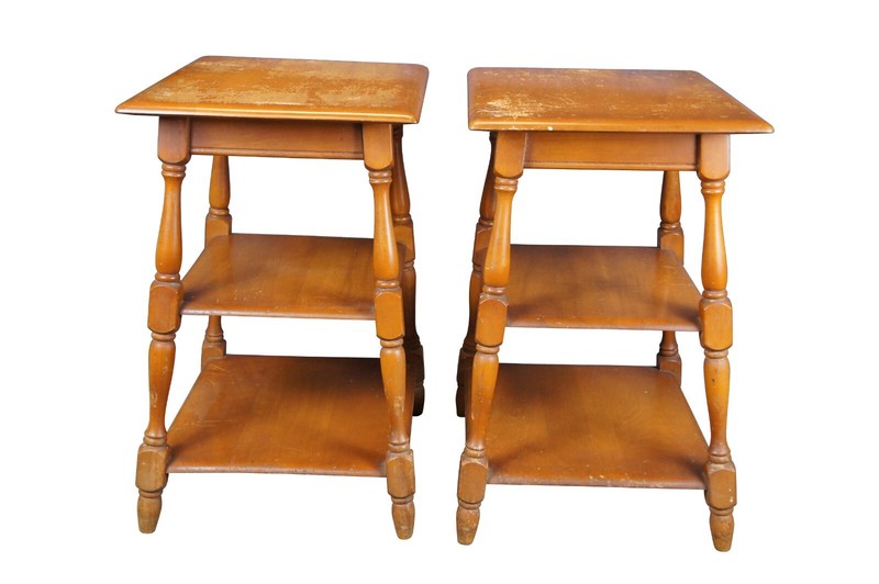 Heywood Wakefield Maple 3 Tier Side Accent Tables Plant Stands Pedestals 26″