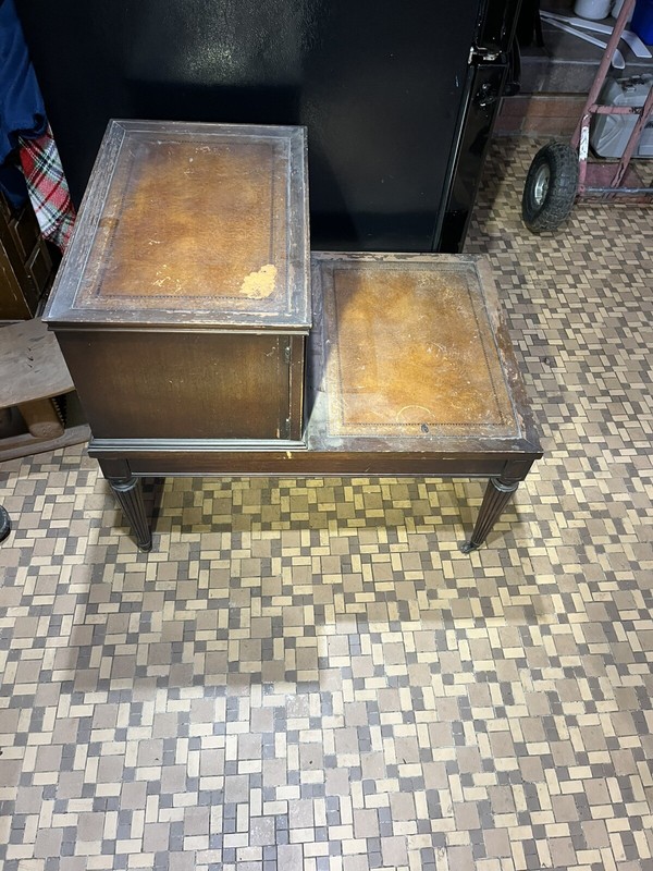 Carolina Panel End Table Pair Two Tier Leather VTG Antique gallery