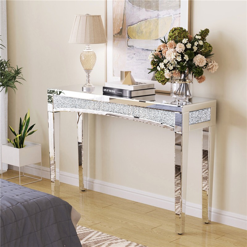 Sparkling Mirrored Crushed Diamond Console Table fr Living Room Entryway Hallway gallery