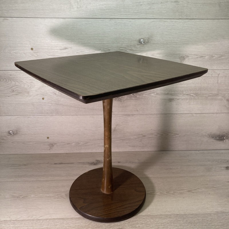 Mid-Century Atomic Walnut Tulip Side Table 17 1/4” Tall X 15 1/4” Wide