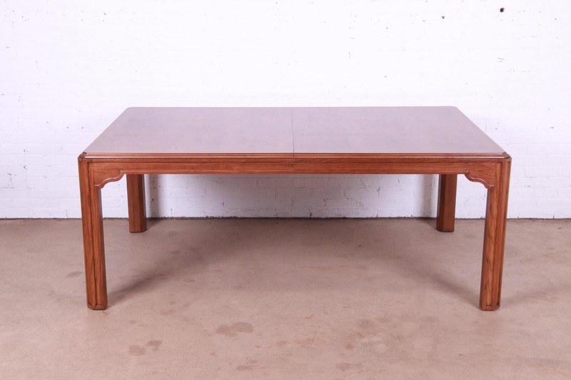 Drexel Heritage Mid-Century Modern Oak Burl Wood Extension Table, Refinished gallery