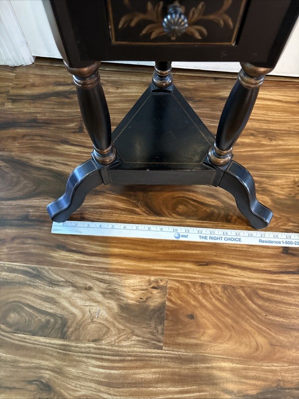 VTG- Reproduction--Napoleon Black Side Table With Drawer And Painted Accents gallery
