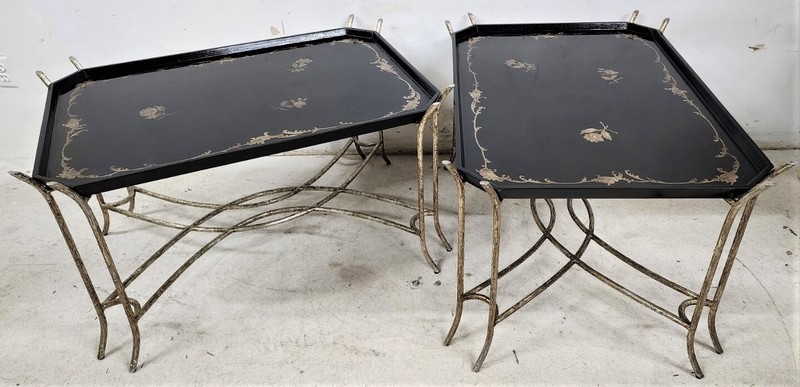Faux Bois Side Coffee Tray Tables by DENNIS & LEEN – Set of 2