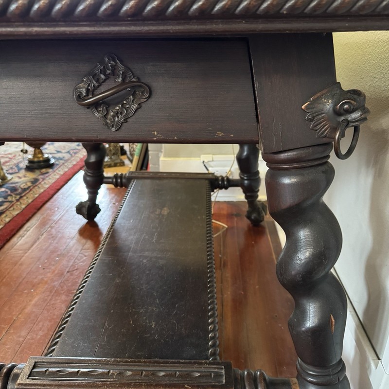 Antique Barley Twist Ball Claw Library Table mahogany Victorian Gothic 19th c gallery
