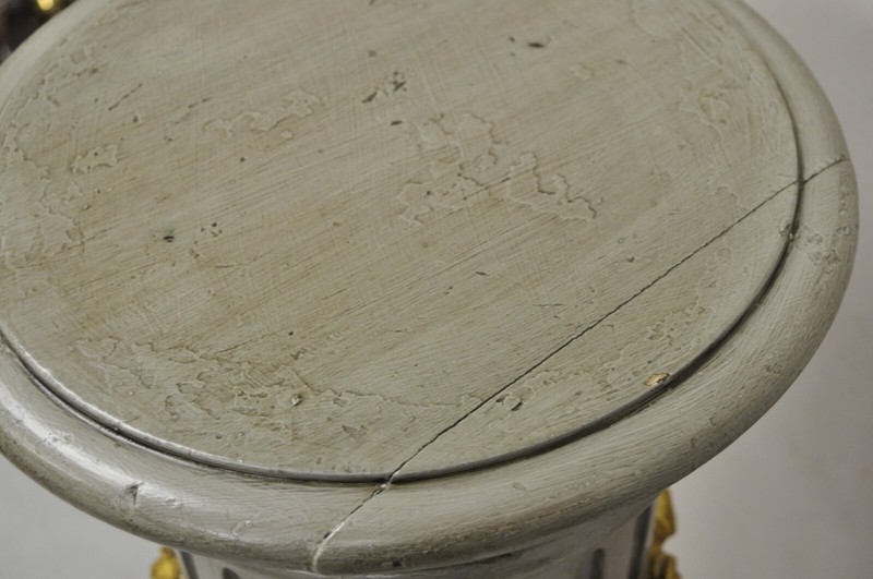 Italian Neoclassical French Empire Grey & Gold Painted Wooden Column Pedestal gallery