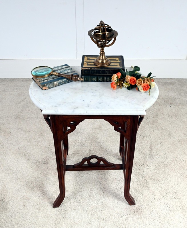 Arts and Crafts Side Table Marble Top Occasional 1900 gallery