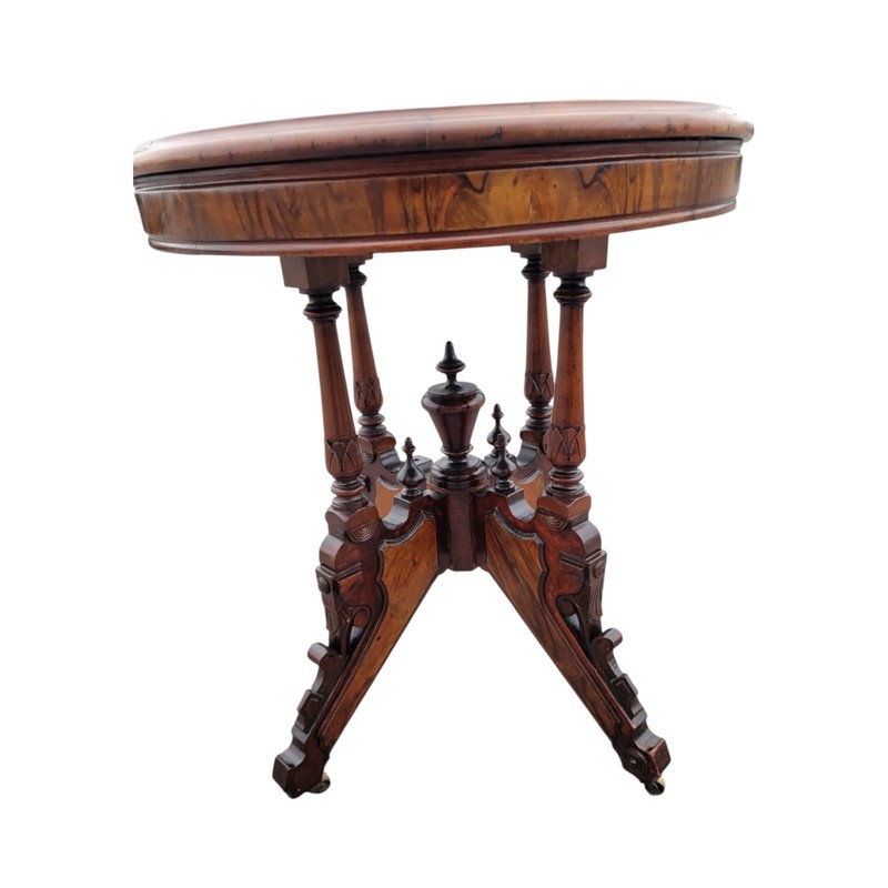 19th C American Victorian Walnut Marble Top Parlor Center Table Antique gallery