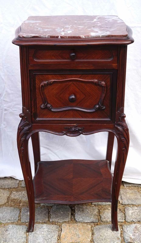 French Carved Rosewood Red Marble Pair Night Stand Side Table Louis XV Style 19C gallery
