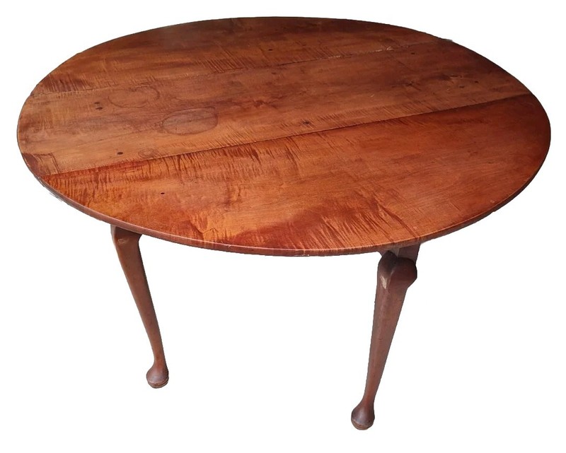 Antique Queen Anne Drop Leaf Table Curly Tiger Maple
