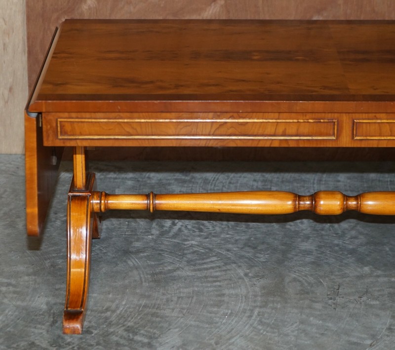 SUBLIME VINTAGE BEVAN FUNNELL EXTENDING BURR YEW WOOD COFFEE TABLE PART OF SUITE gallery