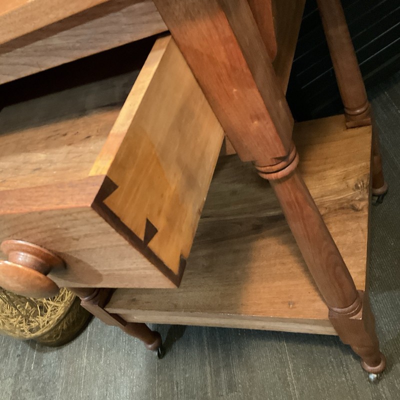 Antique Maple Rolling Cart Dovetail Joinery Narrow Storage Cart Orig Casters 27" gallery