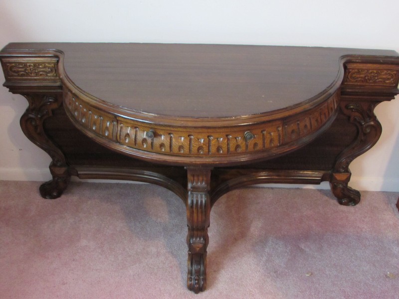 Antique Solid Wood Demilune Hall Table Foyer Entryway Half Round Williamsport