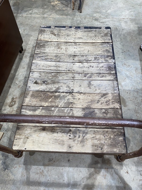 Vintage Warehouse Cart Railroad Factory Industrial Antique Wood Top Oak gallery