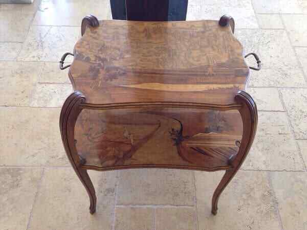 Antique Art Nouveau Inlaid Dessert Table by Victor Prouve - Signed - Circa 1920s gallery