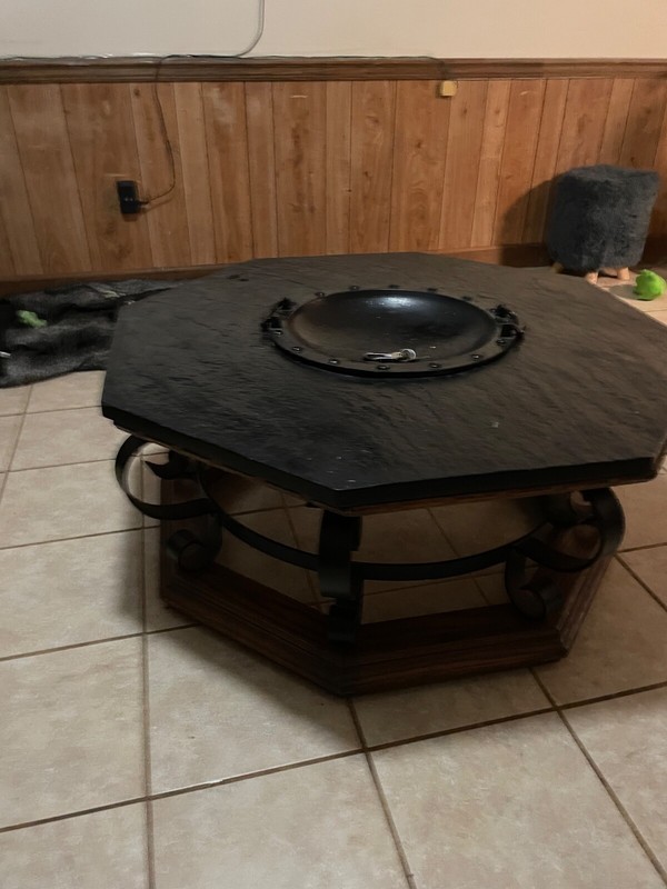 Vintage Mid-Century Slate Wrought Iron Cocktail/Coffee Octagonal Ash Table