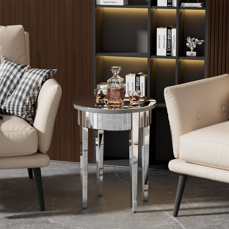 Silver Glass Round Side End Table Mirrored Storage Table Living Room Furniture gallery