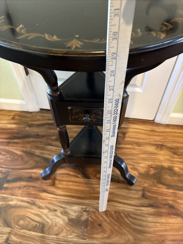 VTG- Reproduction--Napoleon Black Side Table With Drawer And Painted Accents gallery