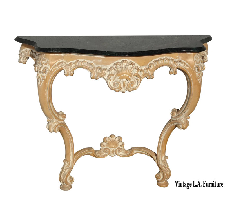 Vintage French Louis XVI Style Green Marble Side Table Console Table Wall Mount