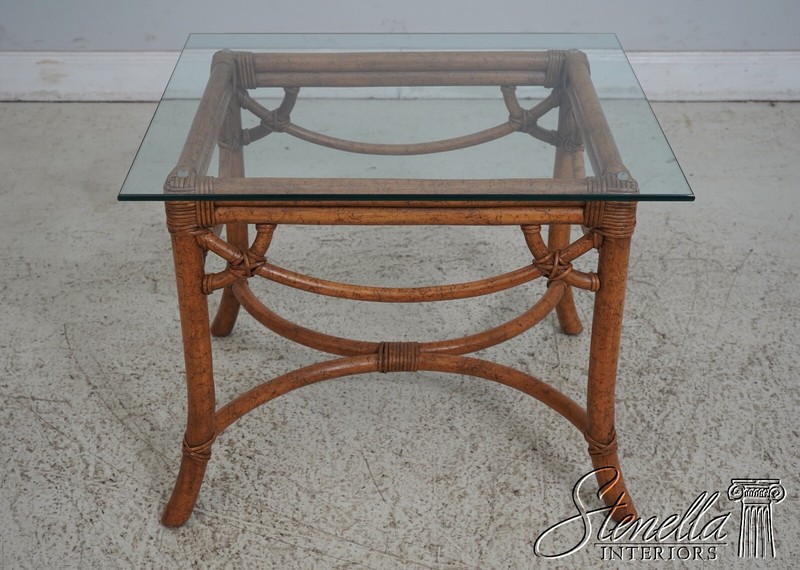 63597EC: Pair Modern Design Bamboo Base Glass Top Lamp Tables gallery
