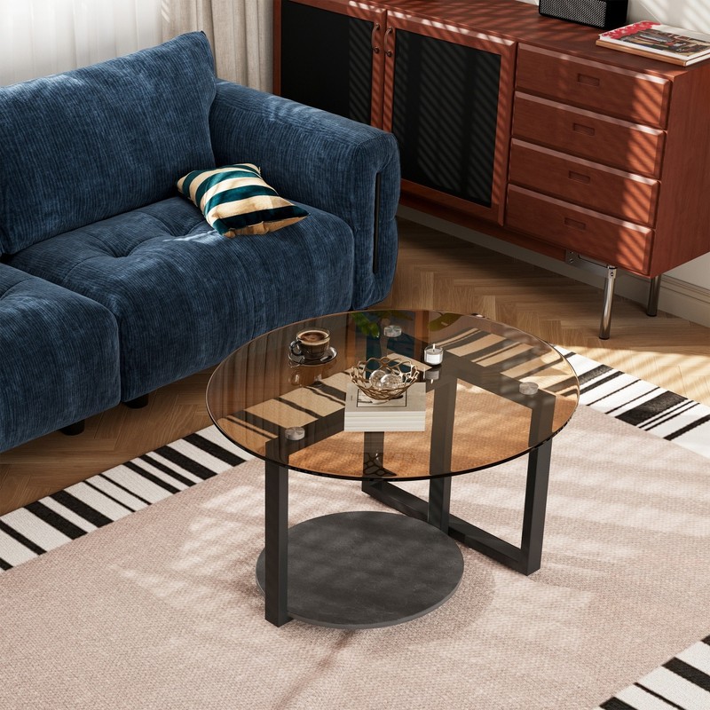 Modern Round Tempered Glass Coffee Tables Cocktail Table Furniture Home Decor gallery