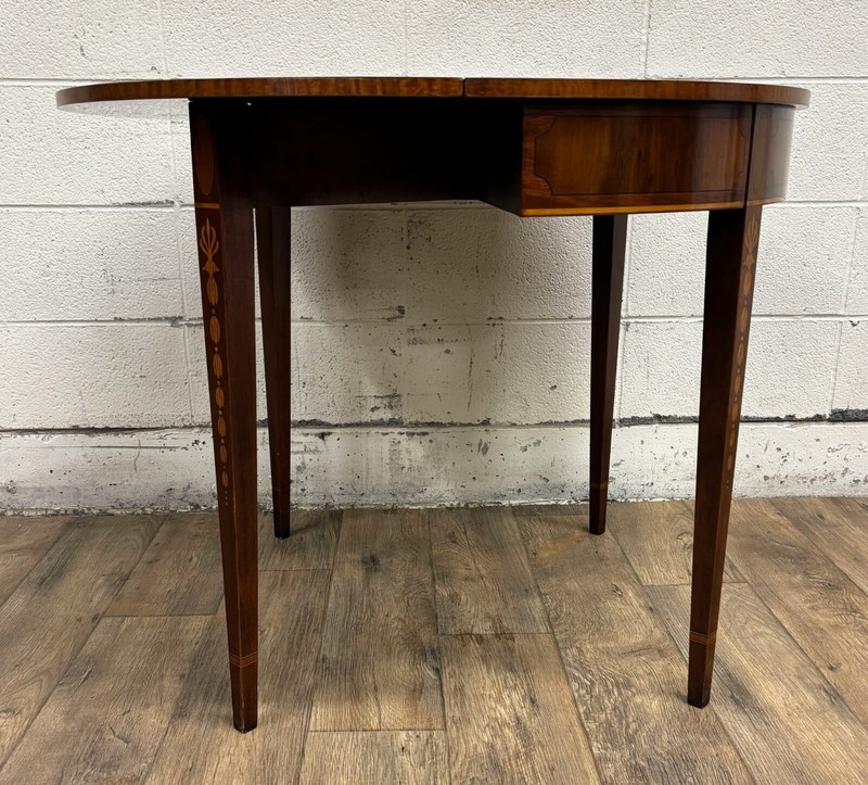 Antique Federal Hepplewhite Style Inlaid Demilune Flip Top Game Table Card Table gallery