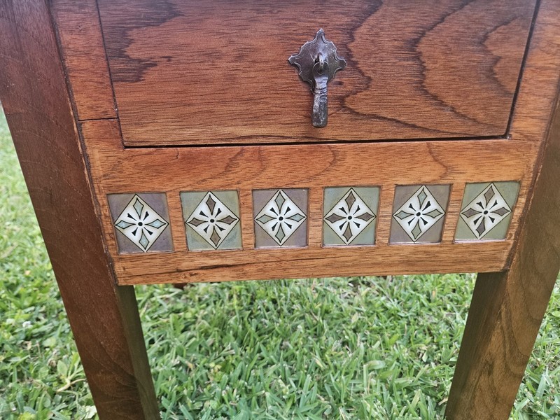 Antique Mission Style Tile Inlayed Walnut End Table 19th Century gallery