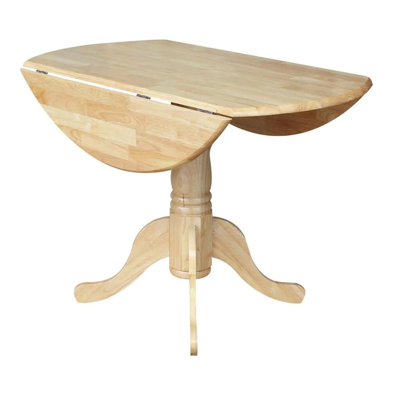 Dining Table Dual Drop Leaves Solid Wood Natural Pedestal Seats 4 People Durable gallery