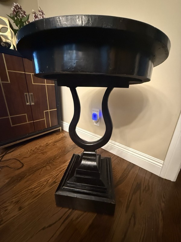 Anitque 20th Century 22 in Round Side Table with Harp shaped base gallery
