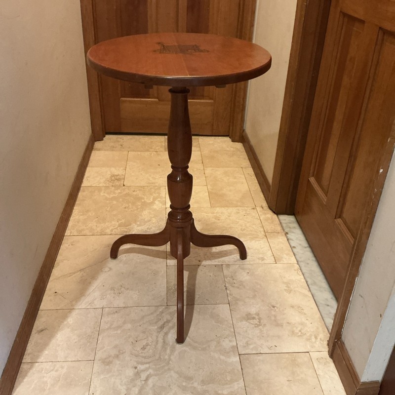 High Point Furniture Carved Cherry Tilt Top Table With Barn Etch Art!