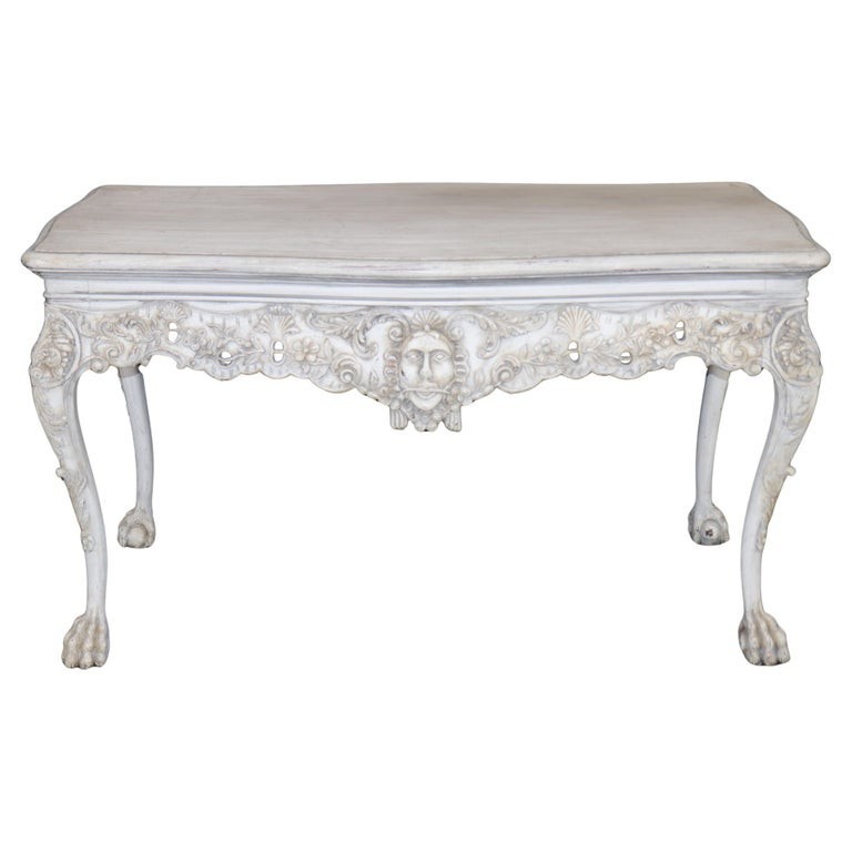 Distressed Painted White Georgian Style Figural Masque Center Table C. 1940s Era