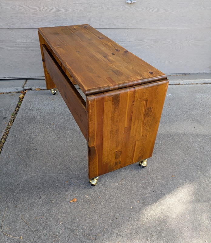 Vintage Mid Century Modern Rustic Country Solid Wood Rolling Desk Table R53 gallery