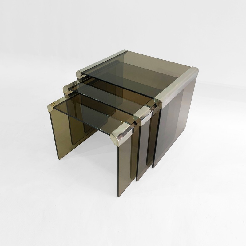Gallotti & Radice Smoked Glass Nest Chrome Tables 1980s Coffee Vintage Retro gallery