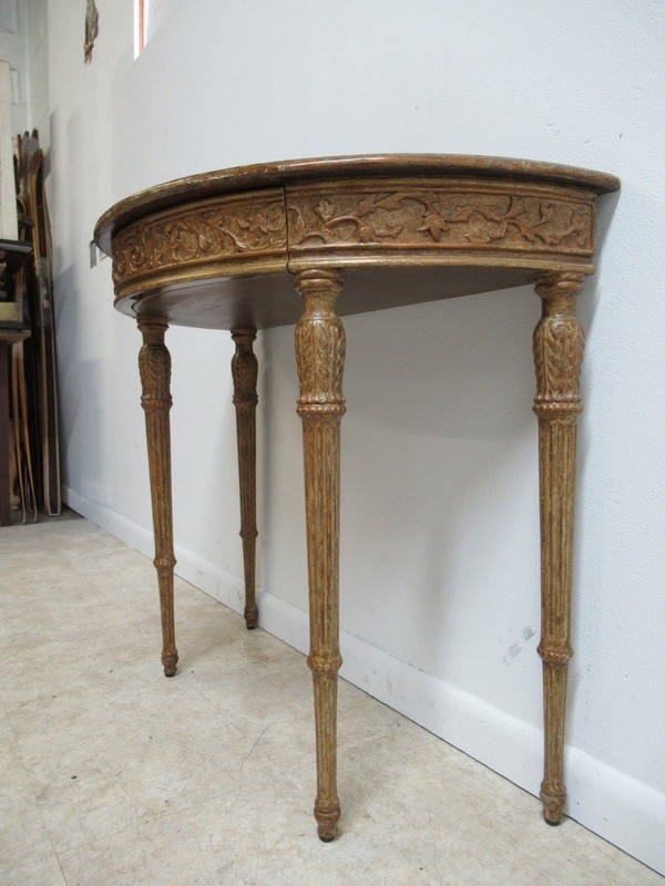 Theodore Alexander Distressed Painted Italian Regency Demi Lune Console Table gallery