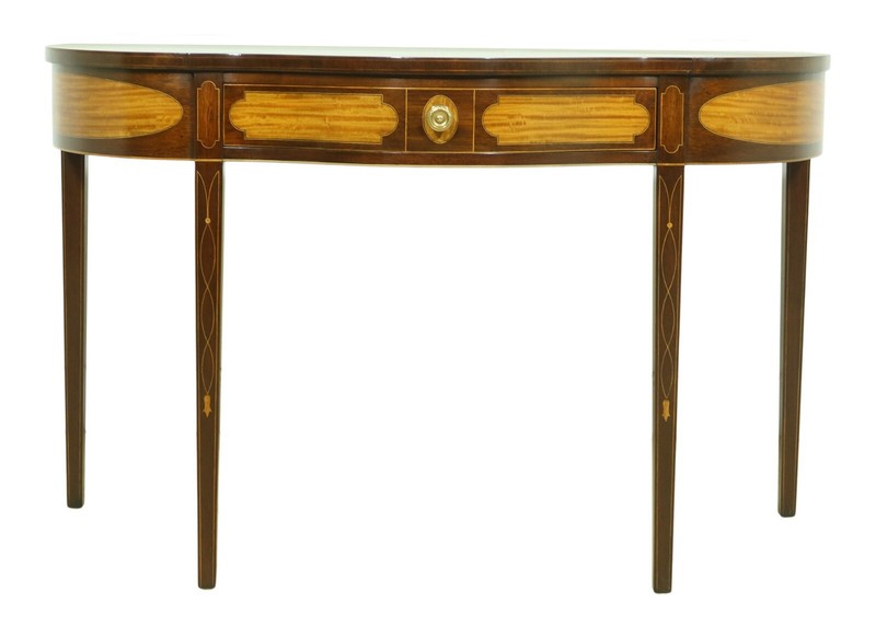 L52585EC: KINDEL Winterthur Highly Inlaid Mahogany 1 Drawer Console Table