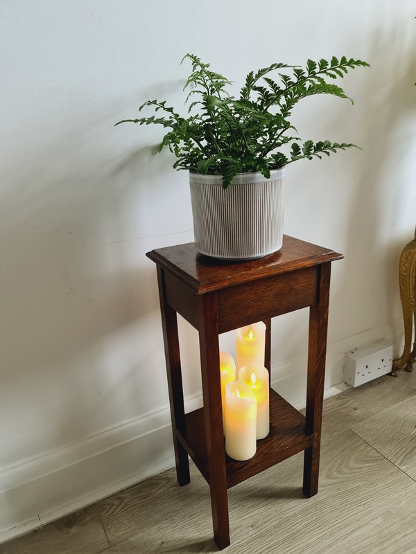 Antique Oak Wood Table Pot Stand Whisky Serving Side Table Distressed Brown UK gallery