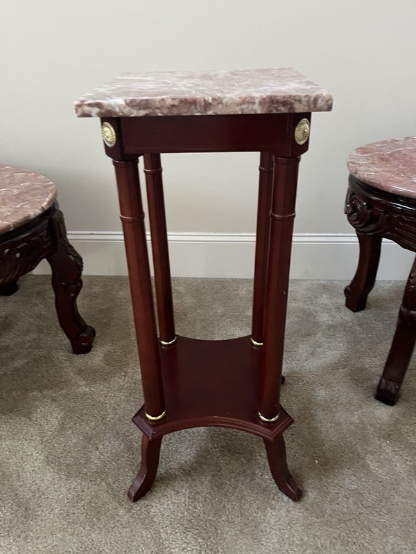 Antique Marble Top Round Coffee Table with End Tables & Plant Tables gallery