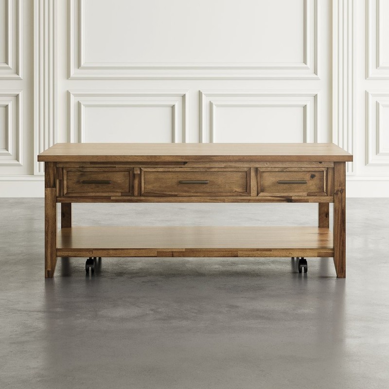 Claremont Transitional Rustic Wood Lift-Top Coffee Table with Wheels gallery