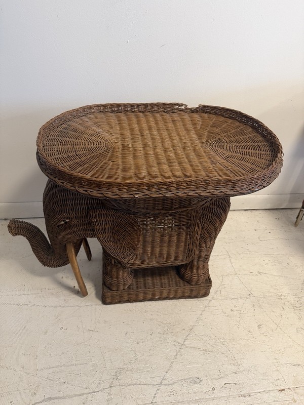 Vintage Elephant Tray Table Natural Wicker Boho 1960s gallery