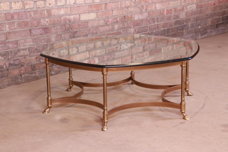 Labarge Hollywood Regency Brass and Glass Hooved Feet Cocktail Table, Circa 1960 gallery