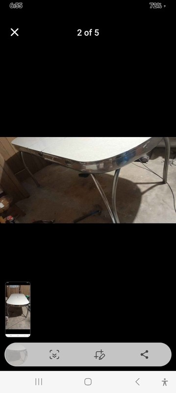White Formica & Chrome Trim/Legs Vintage Kitchen Table w/ extra leaf built in gallery