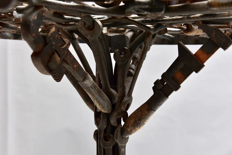 Vintage Custom Glass Top Metal Sculpture Table gallery
