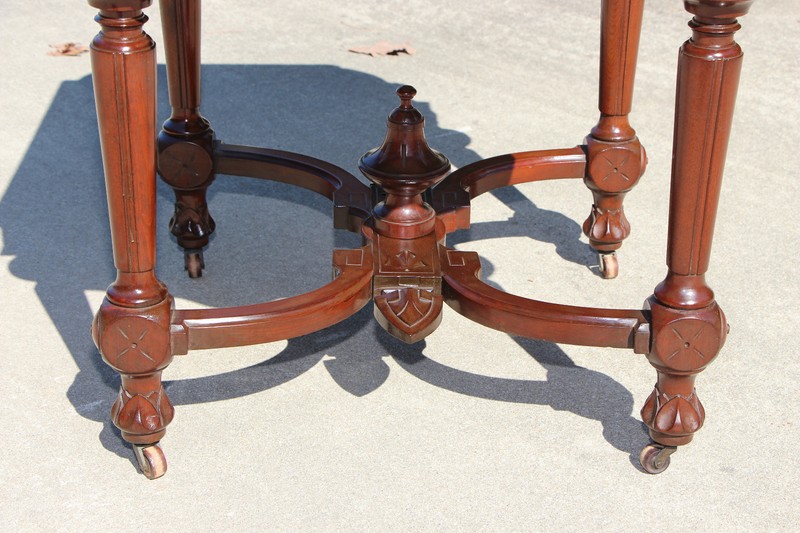 Superb Large Walnut Victorian Picture Frame Marble Top Library Table ~Ca.1870 gallery