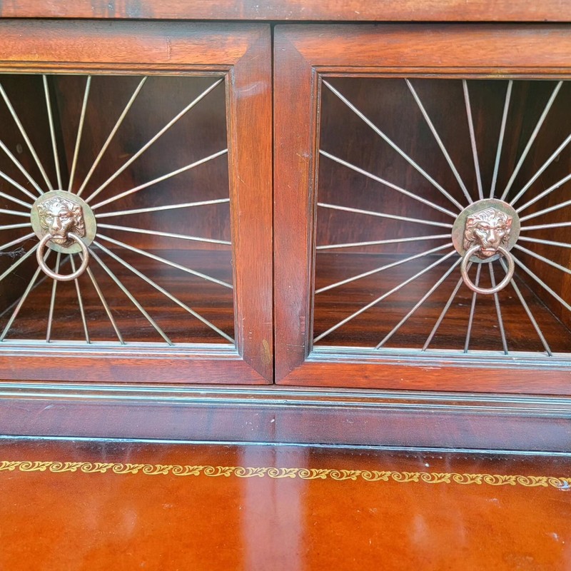 Antique Two Tier Lamp Mahogany Table with Leather Tops & Lion knobs gallery