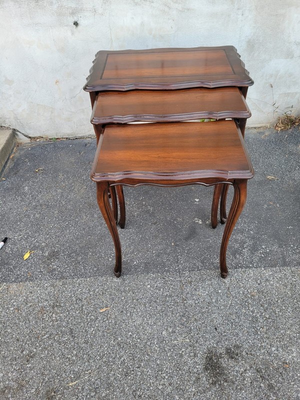 1920s Country French Walnut Nesting Tables – Antique Stacking Side Tables Set gallery