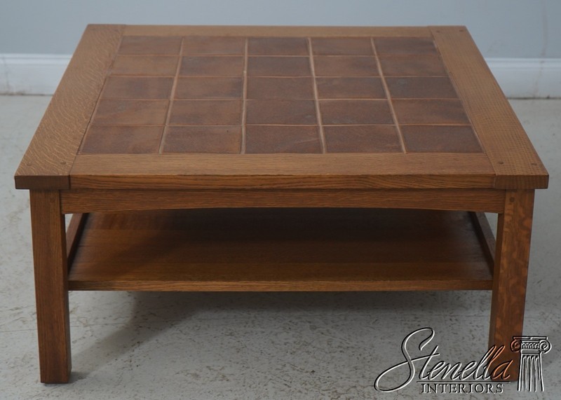72355: STICKLEY Mission Oak Tile Top Coffee Cocktail Table gallery
